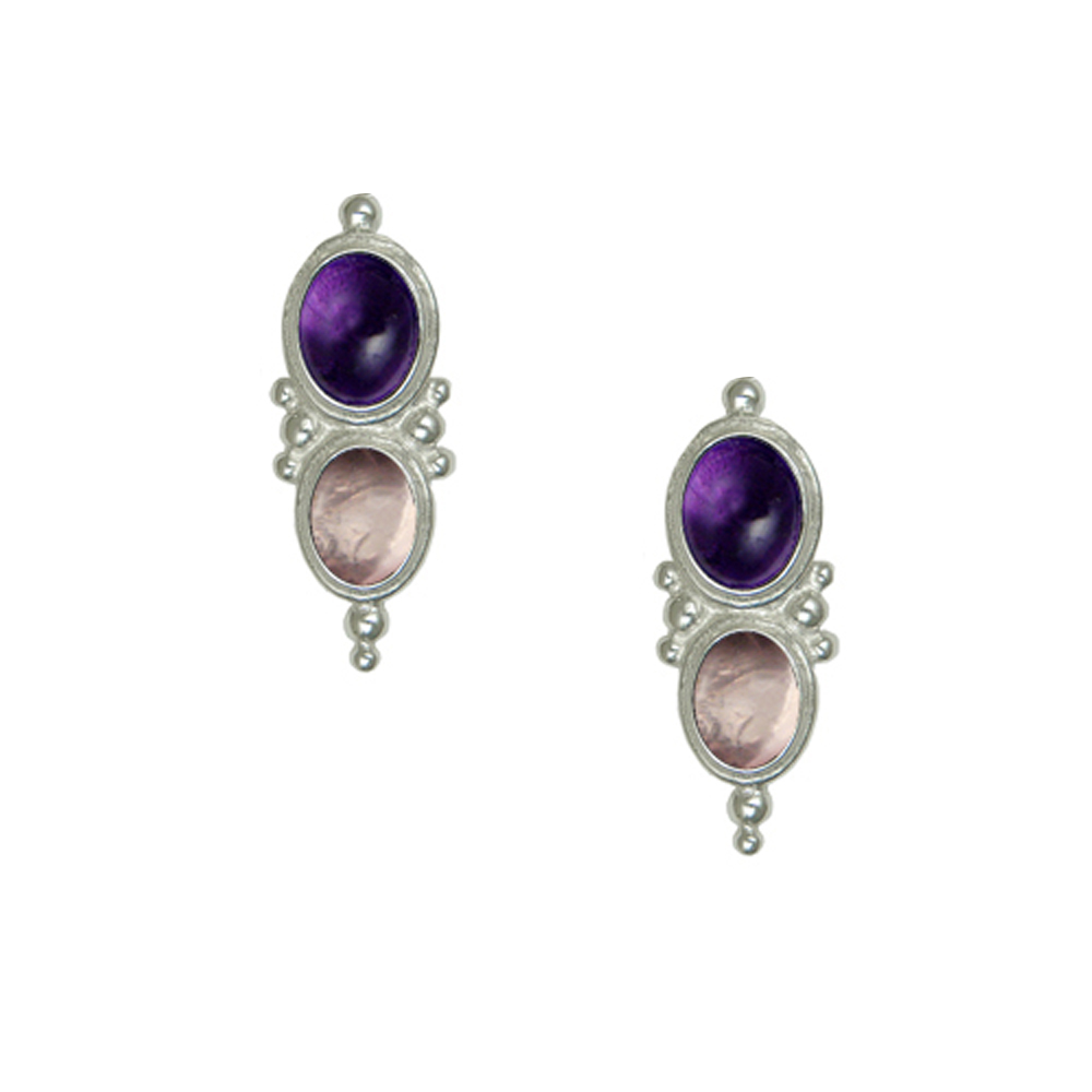 Sterling Silver Drop Dangle Earrings Amethyst And Rose Quartz